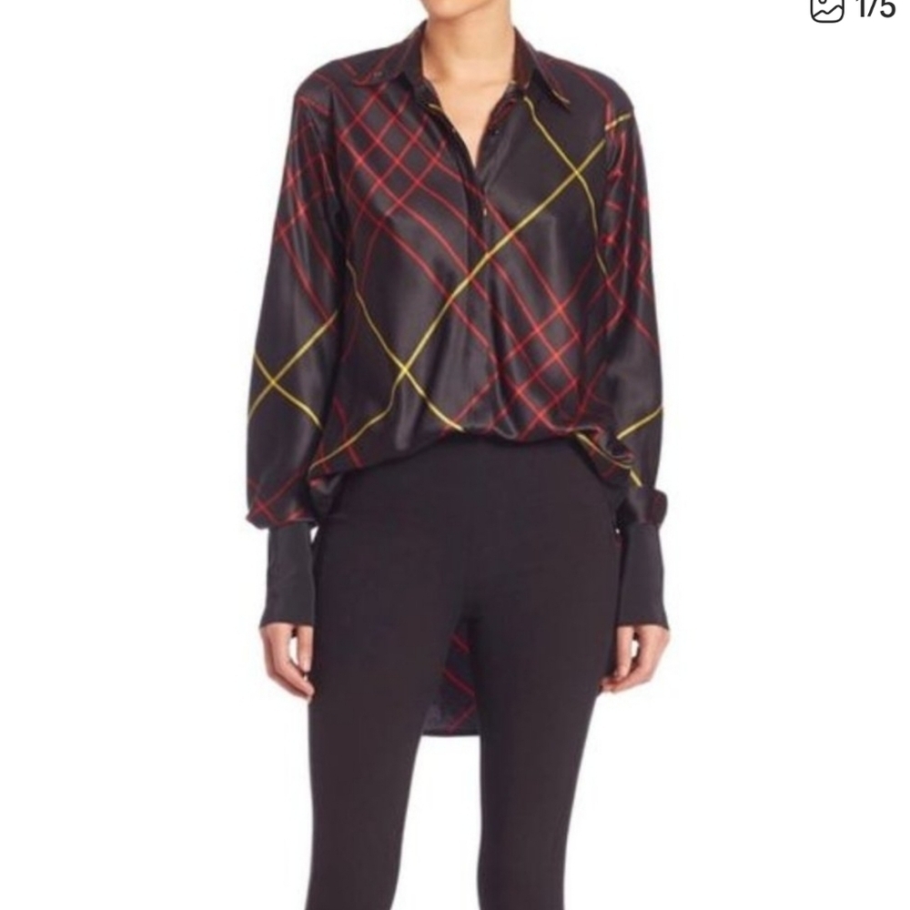 Rag & Bone Windowpane Edith Silk Blouse Dress Plaid Button Up - Picture 3 of 13